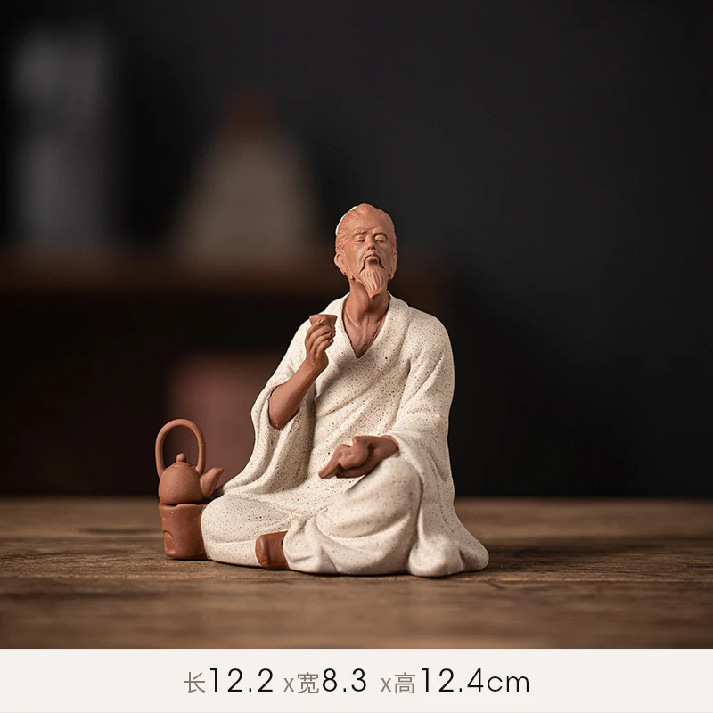 Ceramic historical figure ornaments: Tea master Lu Yu, Bo Ya, Zhong Ziqi. Chinese-style tea room and living room decoration, Chi