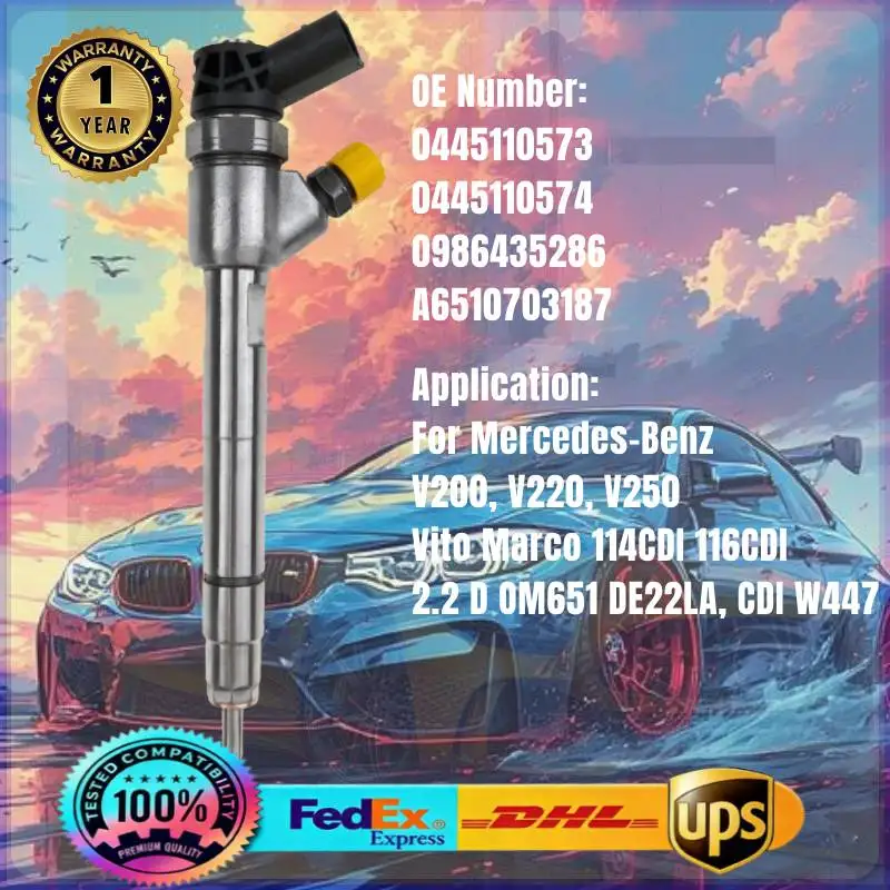 

0445110573 0445110574 A6510703187 0986435286 Common Rail Fuel Injector for Mercedes-Benz Vito Marco V200 114 116CDI 2.2D OM651
