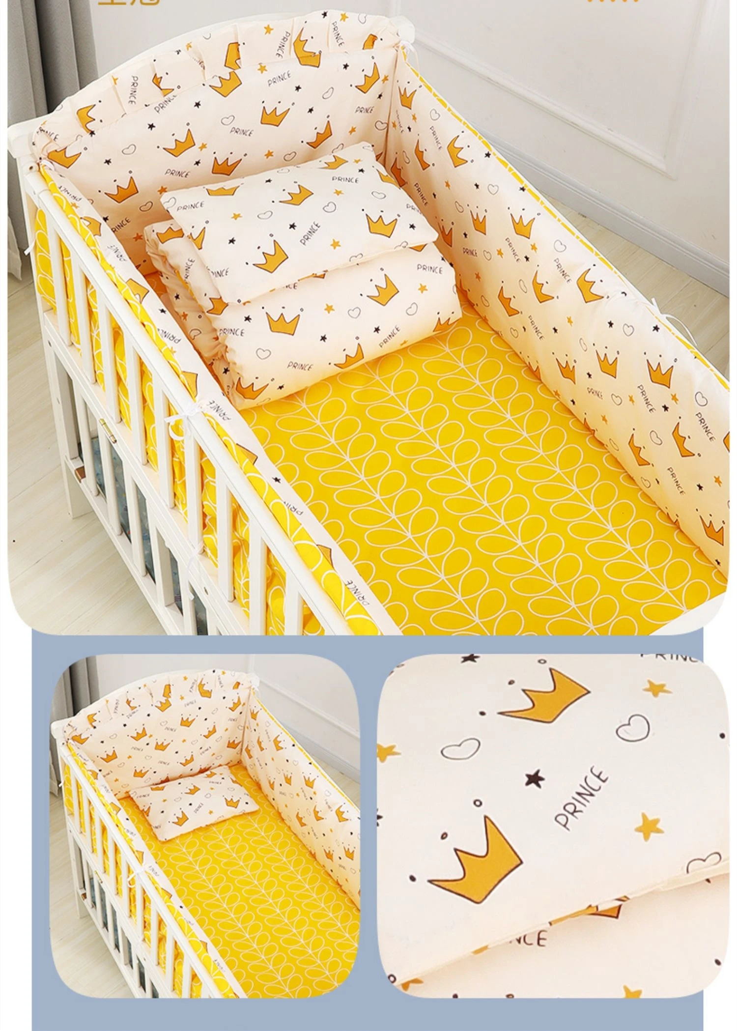 6Pcs High Quality Baby Bedding Sets Nursery Baby Crib Bed Set Crib Bumpers Removable Washable  (4Bumpers+Sheet+Pillow)