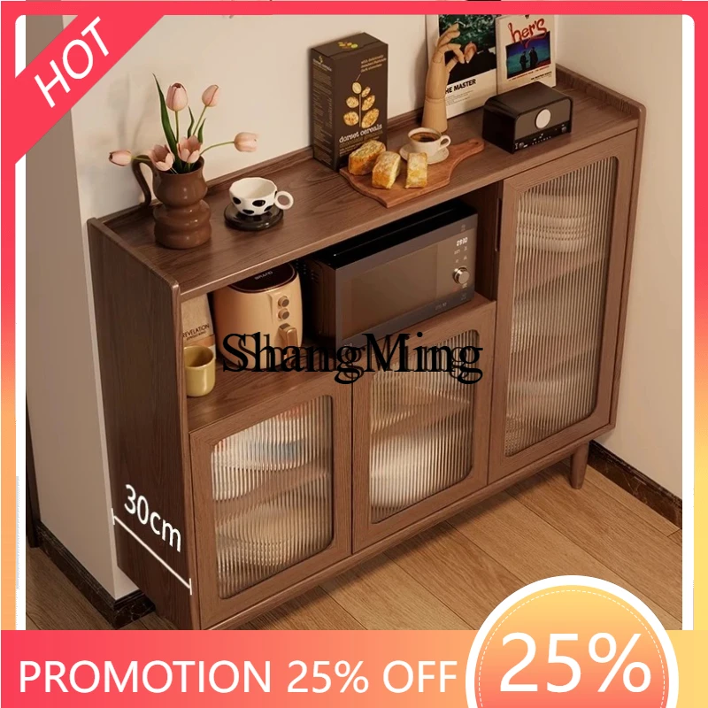 

SM wood dining side cabinet small apartment kitchen living room storage integrated ultra-thin wall narrow side cabinet