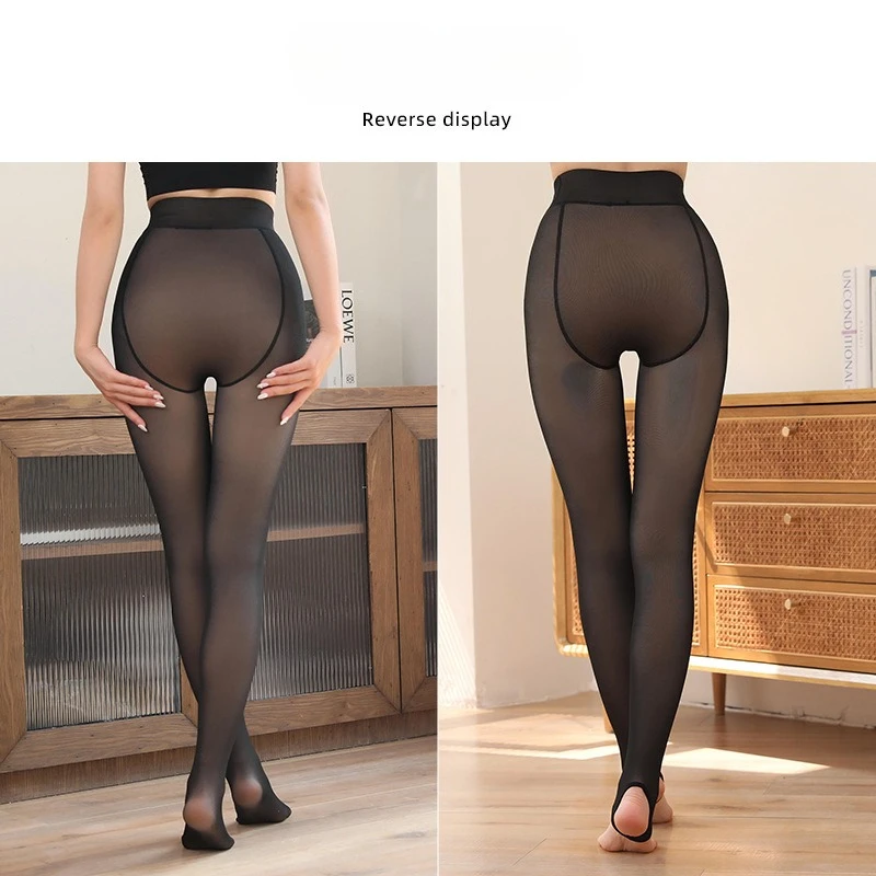 Thermal Stockings Women Fleece Lined Tights Warm Winter High Waist Sexy Translucent Black Pantyhose Thermal Legging Tights view 5