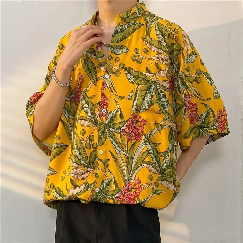 Men's Summer Hawaiian Short Sleeve Floral Shirt Loose Fitting Versatile Handsome Top Fashion Vintage Beach Print Shirt