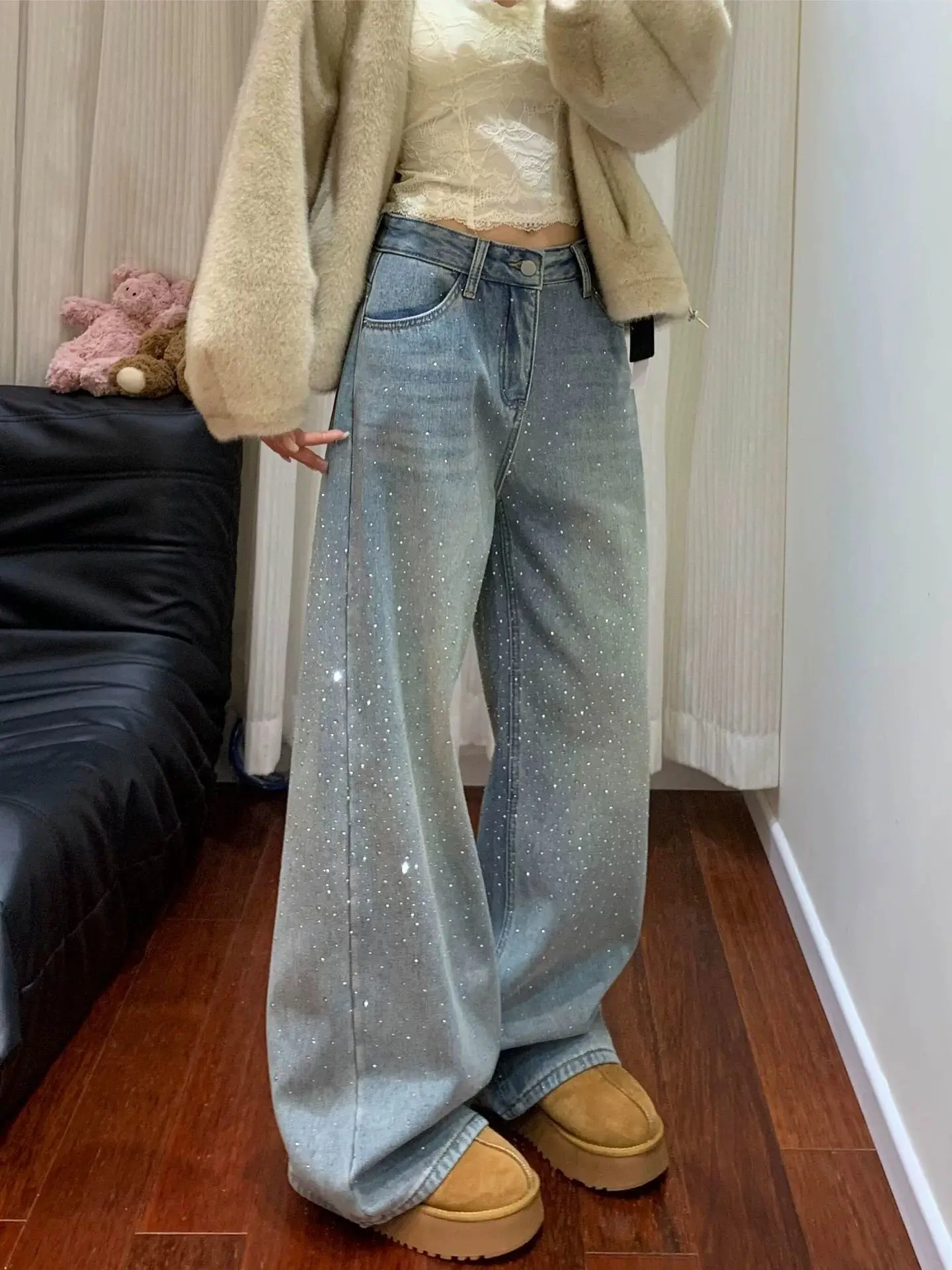 

Hot Diamond Jeans Women's Premium New High Waist Loose Skinny Straight Pants