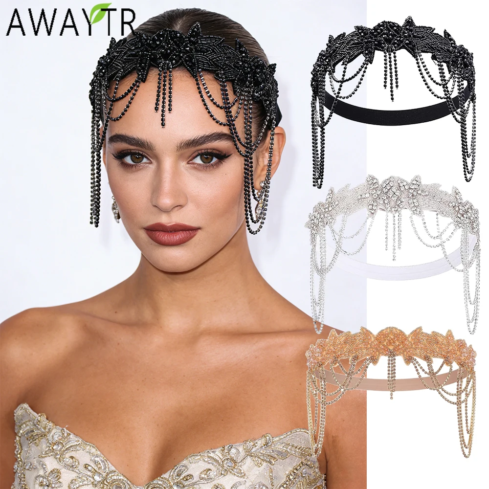 

AWAYTR Luxury Diamond Tassel Headbands Alloy Rhinestone Headband Festival Hair Accessories For Women Party Headwear