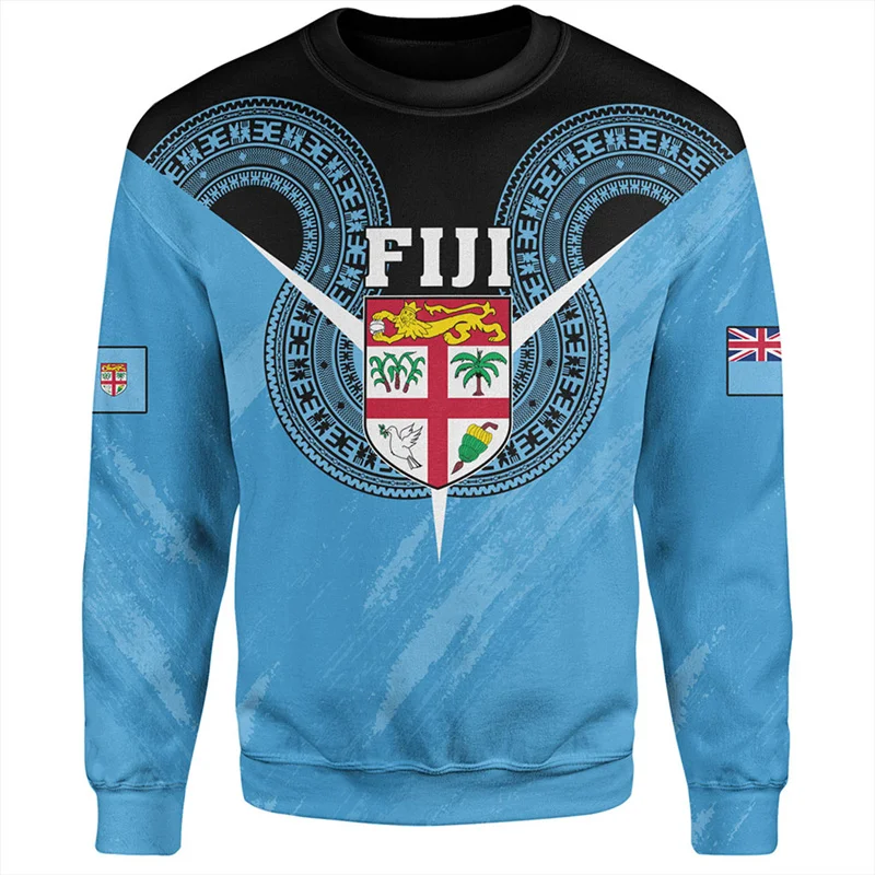 Autumn New 3D FIJI National Flag Print Sweatshirts For Men Fashion Proud To Be Fijians Graphic Round Neck Hoodies Mens Clothing