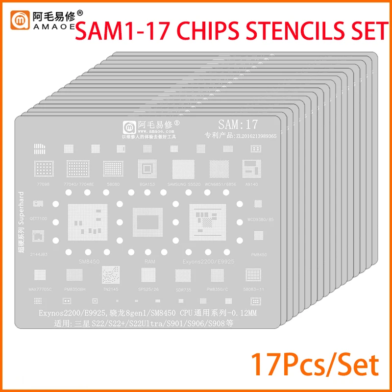 Szablon BGA Amaoe SAM1-21 do reballingu dla SAMSUNG S8/S9/S10/S20/S21/S22/S23/S24 S25 Ultra Note 20/10 / A90 A20 A30 A40 A50 A60 A70