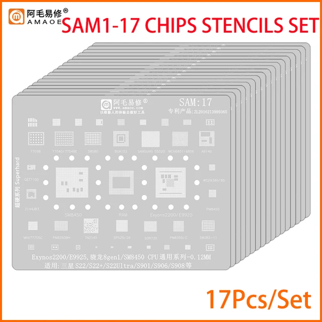 Szablon BGA Amaoe SAM1-21 do reballingu dla SAMSUNG S8/S9/S10/S20/S21/S22/S23/S24 S25 Ultra Note 20/10 / A90 A20 A30 A40 A50 A60 A70
