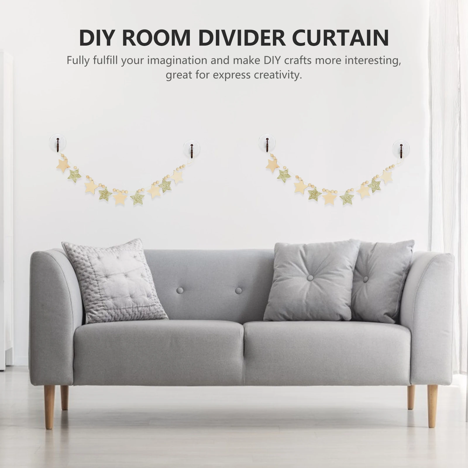 

1 set Diy Pentagram Pendant Beaded Banner Wood Star Slices Hanging Prayer Beads Bedroom Door Curtain Garlands Room Divider Wood