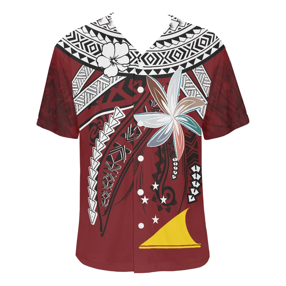 

Red White Original Tribal Polynesian Design Baseball Jersey Men Vintage Summer Short Sleeves Sport T Shirt Custom Made 3D Print