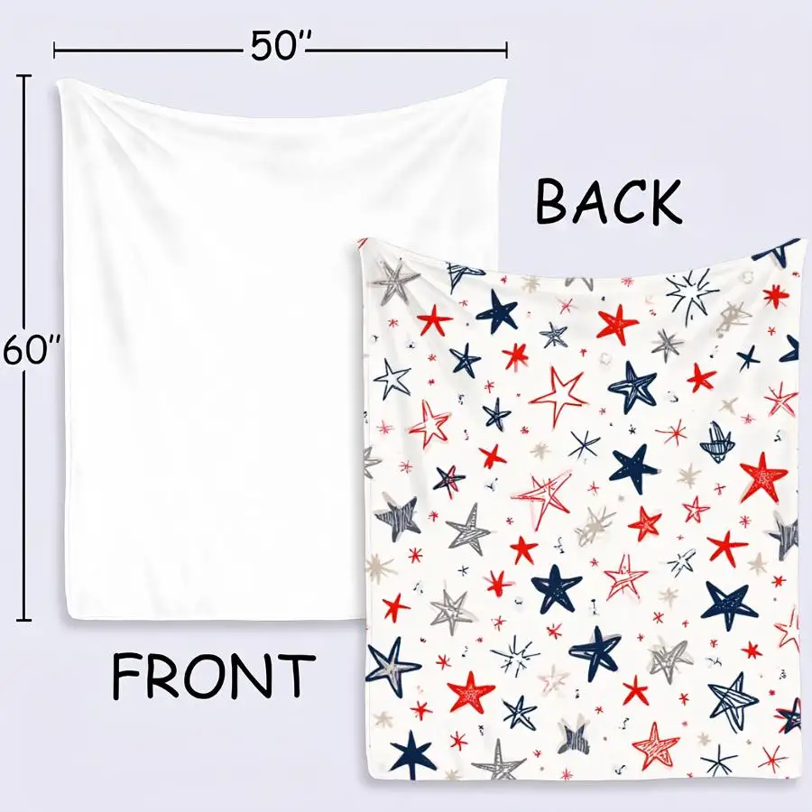 Hand-Drawn Star Flannel Blanket - Red Navy & Gray Suitable for All-Season Warm Throw, Soft Machine Washable Bedspread for Home Decor, Camping, Travel | Cozy Weighted Bedding Gift for,,, Doodle Pattern