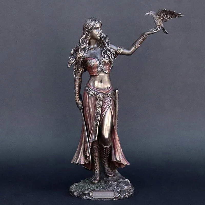 High Quality Resin Statues Morrigan The Celtic Goddess Of Battle With Crow & Sword Bronze Finish Statue For Home Decoration