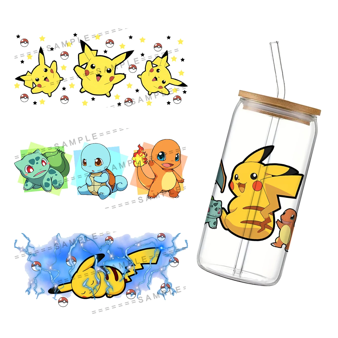 11*24cm Pokemon Cup Wrap Sticker 16oz Uv Dtf waterproof Sticker Transfer Sticker