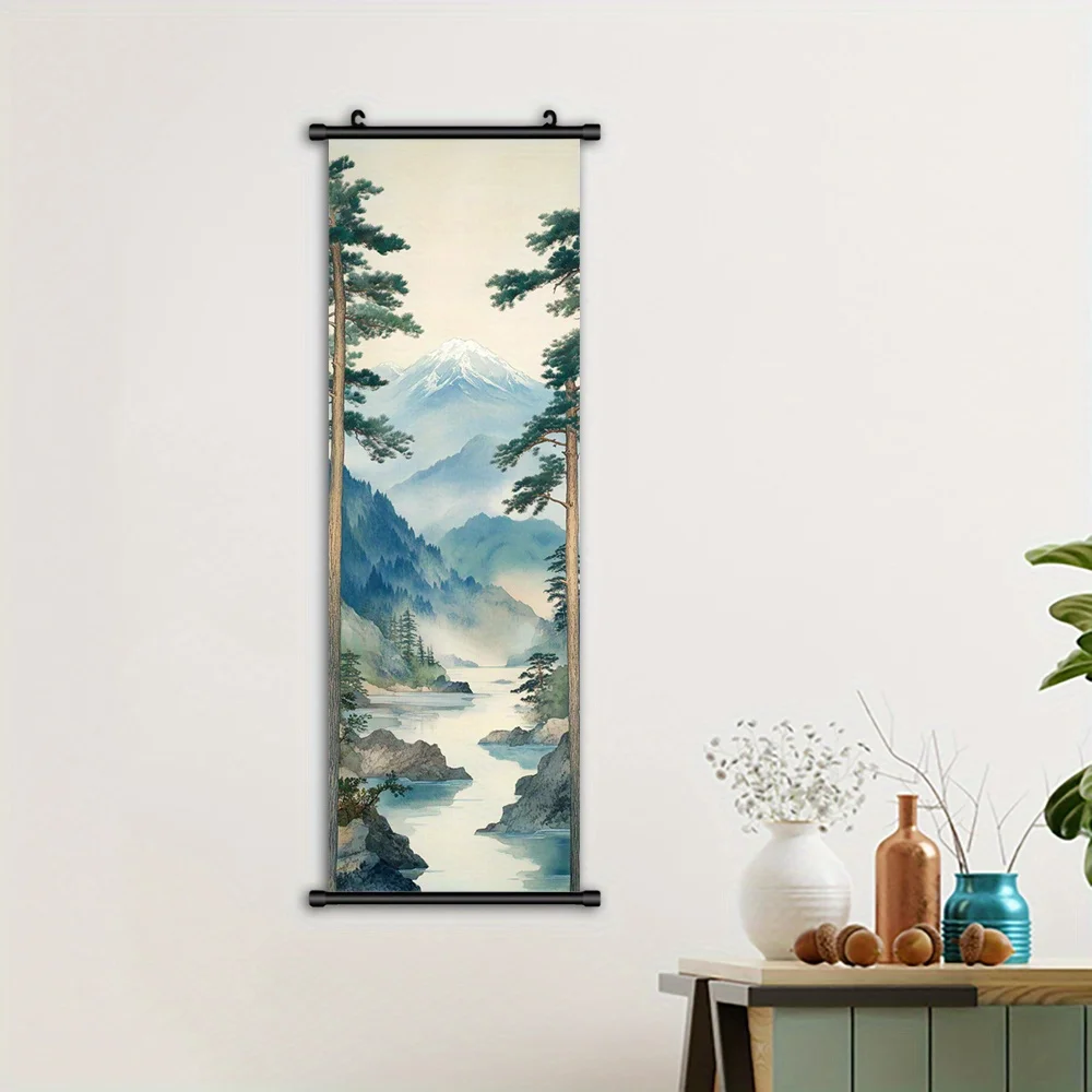 VIKAMA Japanese Sun God Pine Tree Canvas Scroll Wall Art Framed Poster for Living Room Home Decor