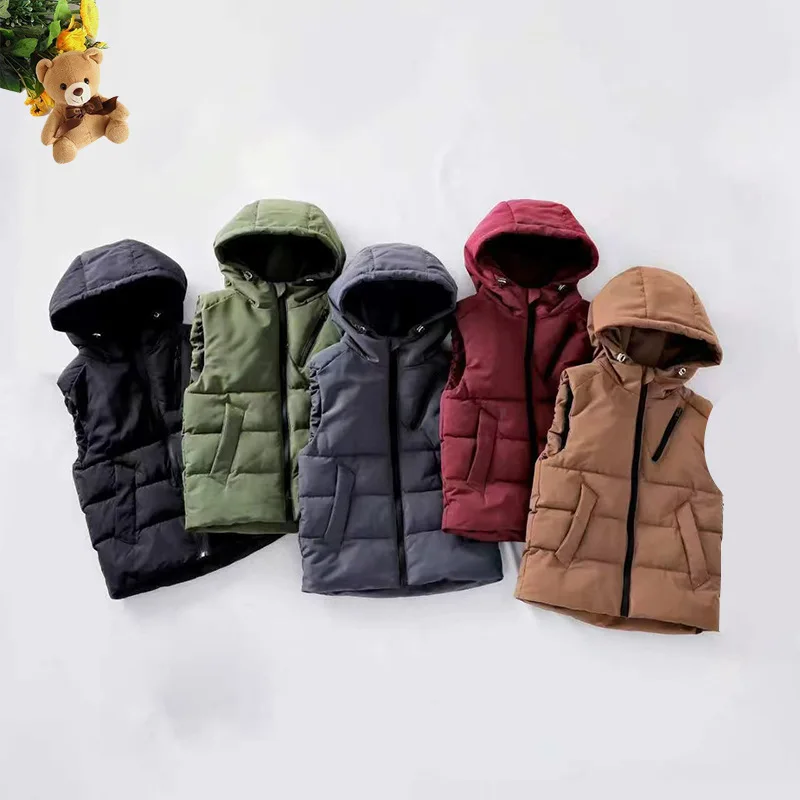 

2025 New Winter Warm Kids Thermal Hooded Vest, Teenager Thickening Vest Autumn And Winter Boys Cotton Padded Vest for Children
