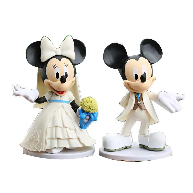 

Disney Cartoon Anime White Dress Mickey Minnie Mouse Couple Wedding Cake Baking Decoration Doll Action Figures Model Toy