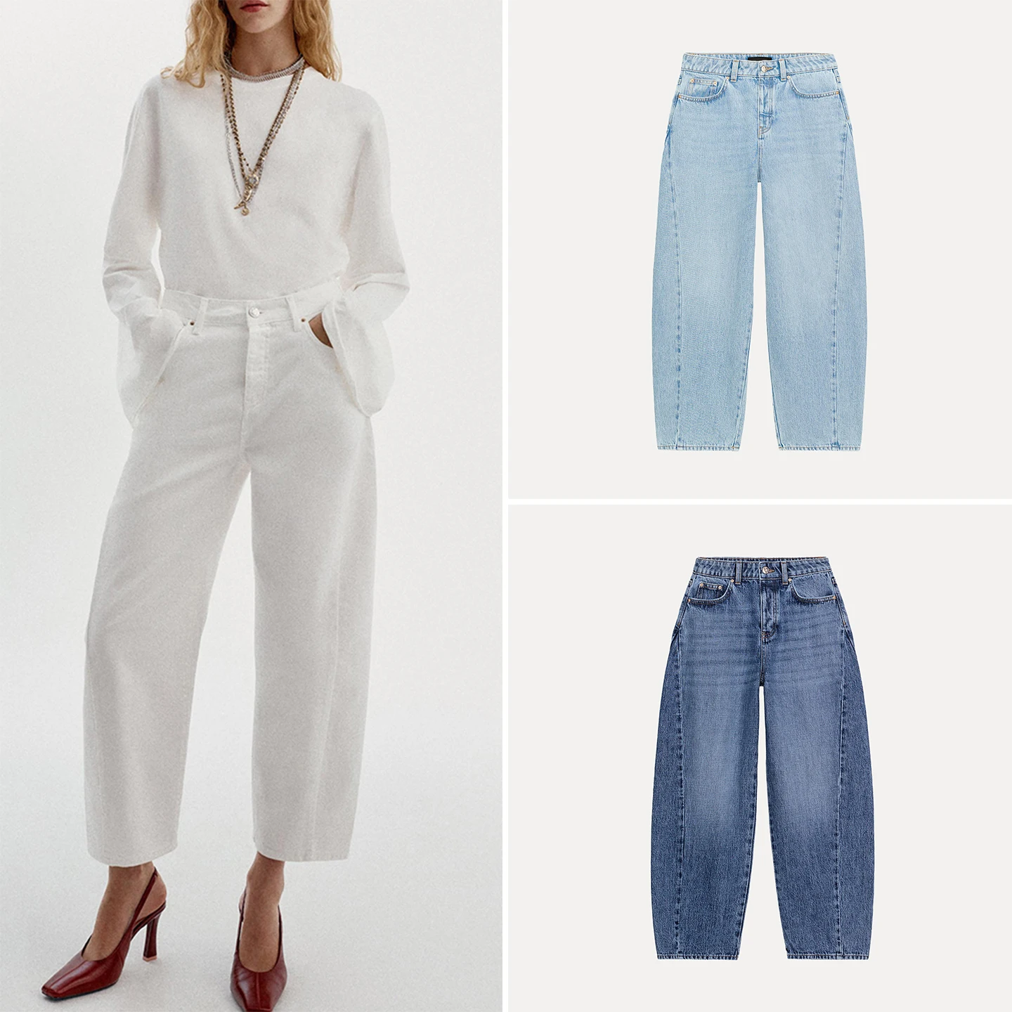 High Waist Bucket Baggy Jeans Women's Fashion Splicing Design Autumn 2026 New Style Casual Loose Fit Ladies Jeans
