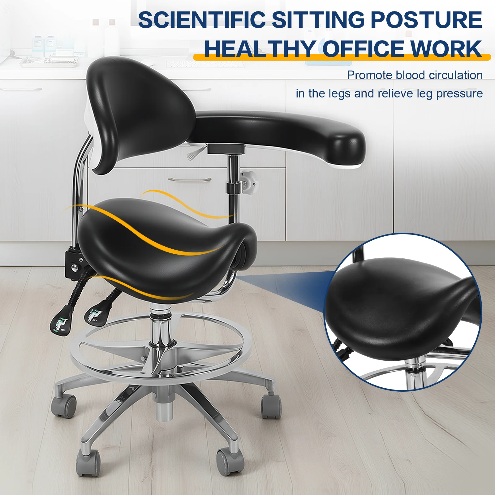 

Стоматологическое мобильное кресло-седло с подлокотниками и колесами, наклонное кресло-стул на колесиках с поддержкой спины для стоматологов, салонов, тату-салонов