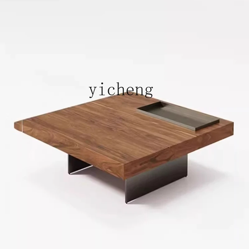 

Tqh Minimalist Square Tea Table Solid Wood Advanced Simple Retro the Pattern of Walnut Chinese Style Tea Table