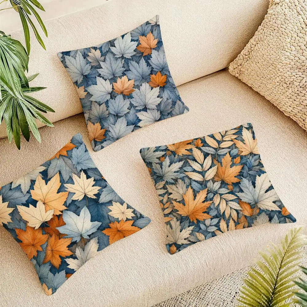 Autumn Maple Leaves Cushion Cover Summer Coolness Linen Organic Fabric Sofa Pillow Case Double-Sided Printing Home Decor