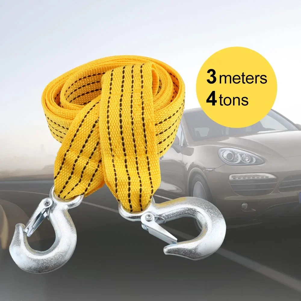 3M 3Tons Car Towing Rope Tow Strap Nylon Alloy Steel Hook Emergency Rescue Tools For Trailer Off Road 4x4 Motorcycle Accessories