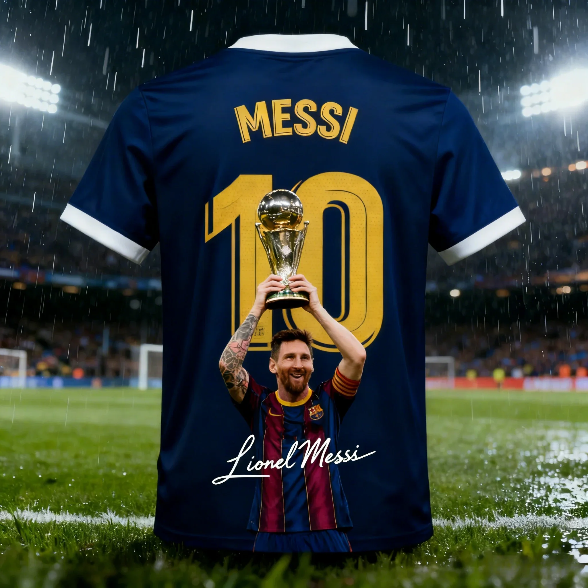 2026 Herren Lionel Messi 10 Barcelona T-Shirt, Fußball-Fan-Trikot, Schnelltrocknendes Kurzarm-Shirt, Fußball-Sport-Freizeithemd – Detail 5