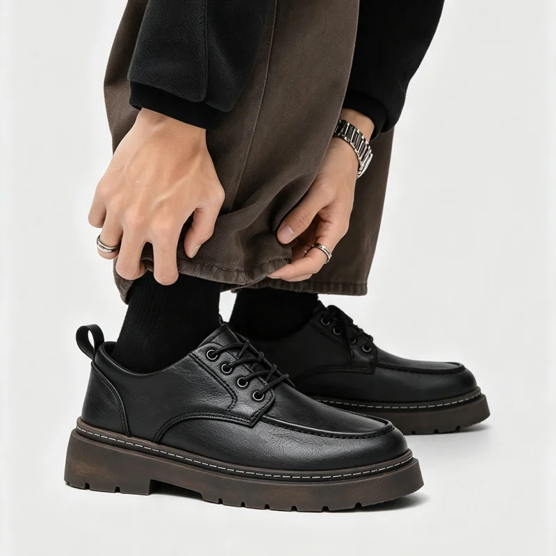 Men's Business Casual Leather Shoes 2026 New Autumn Retro British Style Leather Shoes with Height-Increasing Breathable Lining Design, Bride and Bridesmaid Wedding Shoes