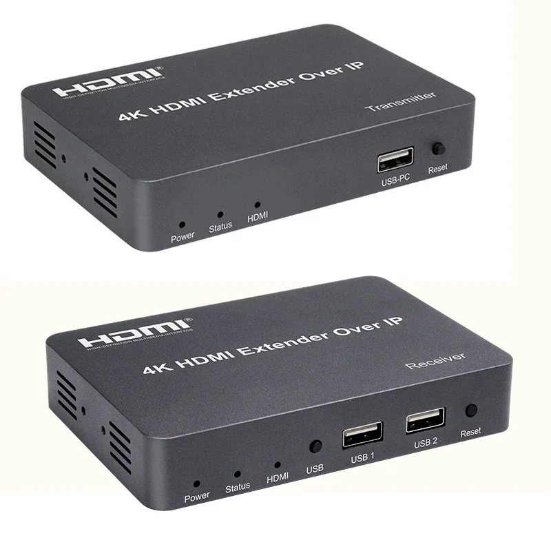 4K 150m IP HDMI USB KVM Extender Splitter Video Transmitter Receiver Over Cat5e Cat6 Rj45 Ethernet Cable Lossless Compression