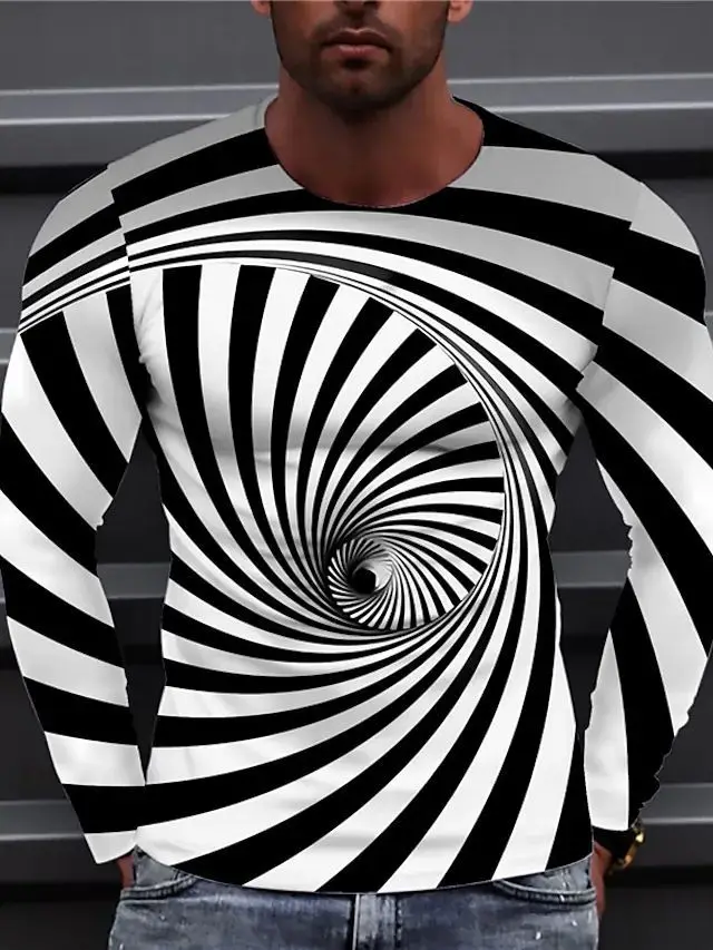 2022 Men\'s Summer Long Sleeved Tech Swirl Digital Information 3D Printing Men\'s T-shirt Harajuku Fashion Streetwear Pullover