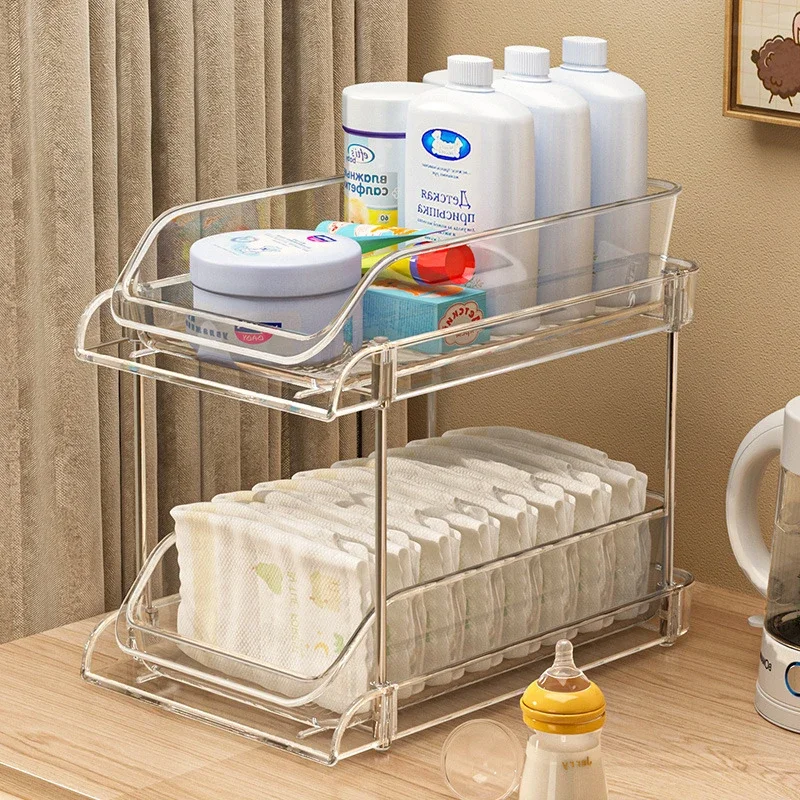 2 Tier Clear Multi-layer Baby Organizer for Nursery Bedside Holds Baby Bottles Diapers Wipes Baby Care Feeding Storage Rack view 5