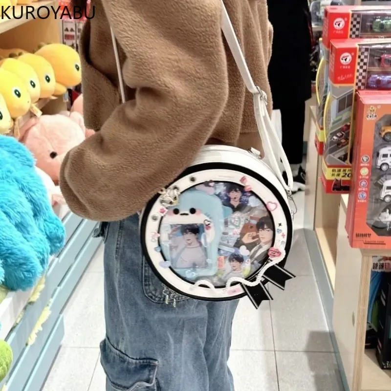 New Y2K Korean Kawaii Bag Cute PU Shoulder Bag Girls Transparent Pocket Harajuku Crossbody Bag Women\'s Fashion Backpacks 49B654