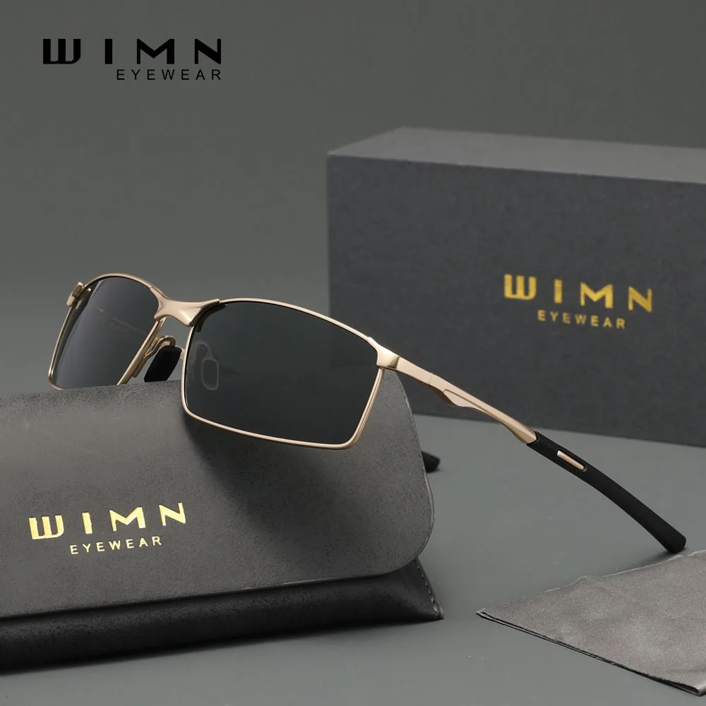 WIMN Rectangular Sunglasses For Men UV400 Polarization Alloy Frame Parsnip Luxury Vintage Eyewear Outdoor Sports Eyewear