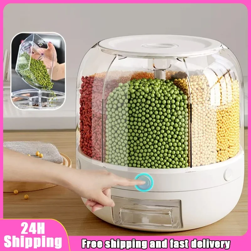 6kg回転式穀物ディスペンサー食品保存容器大型密閉米樽シリアルディスペンサーバケットオーガナイザーキッチン用品