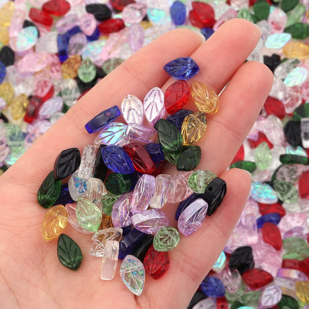 30/60Pcs 7X11.5mm Glass Beads Leafs Shaped Transparent Colorful Loose Spacer Beads For Jewelry Making DIY Bracelet Accessories