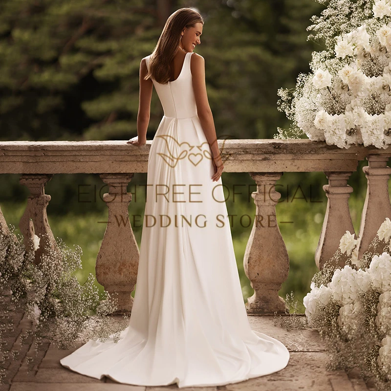 Eightree Formal A-Line Wedding Dresses Sexy Square Collar Satin Bride Dress Long Boho White Fashion Wedding Gowns Custom Made