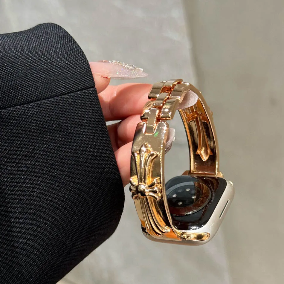 سوار ساعة Apple Watch متوافق مع 38 مم 40 مم 41 مم 42 مم 44 مم 45 مم 46 مم 49 مم، سوار معدني نحاسي فاخر، سلسلة iWatch 10 9 8 7 6 5 4 3 2 SE Ultra، حزام ساعة للجنسين
