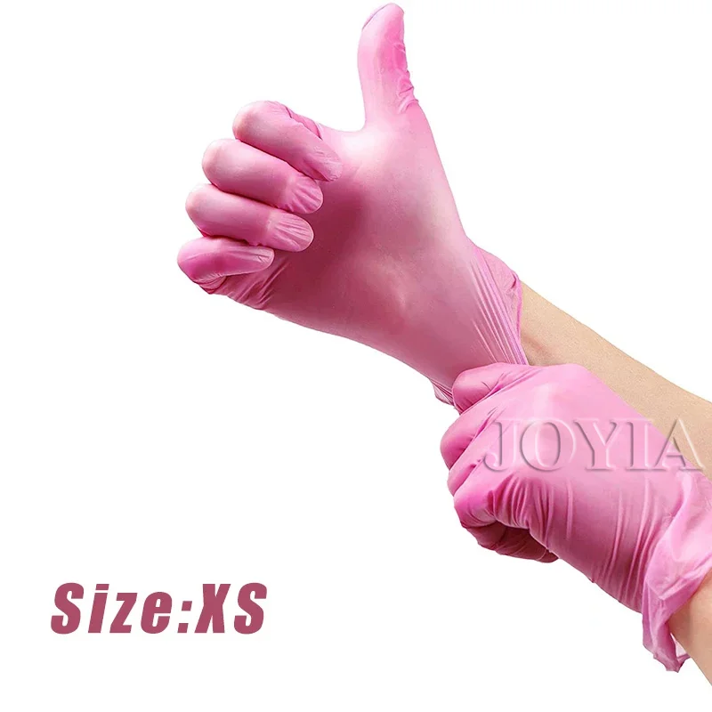 Disposable Gloves XS Latex Powder Free Nitrile Vinyl Glove Extra Small Hands For Woman Girl Kids One Time Use Pink Black 100pcs