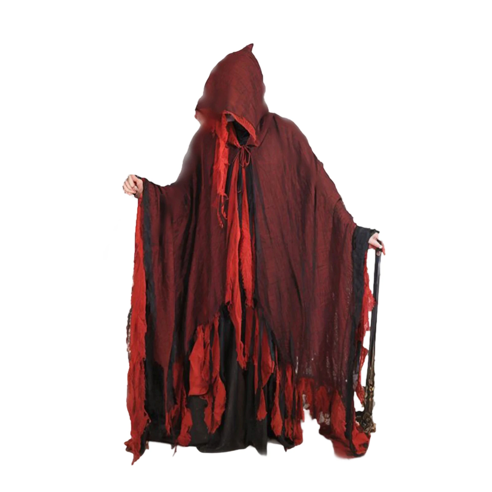 أزياء الهالوين للبالغين، عباءة ممزقة بغطاء للرأس/منجل لملابس الحفلات التنكرية
