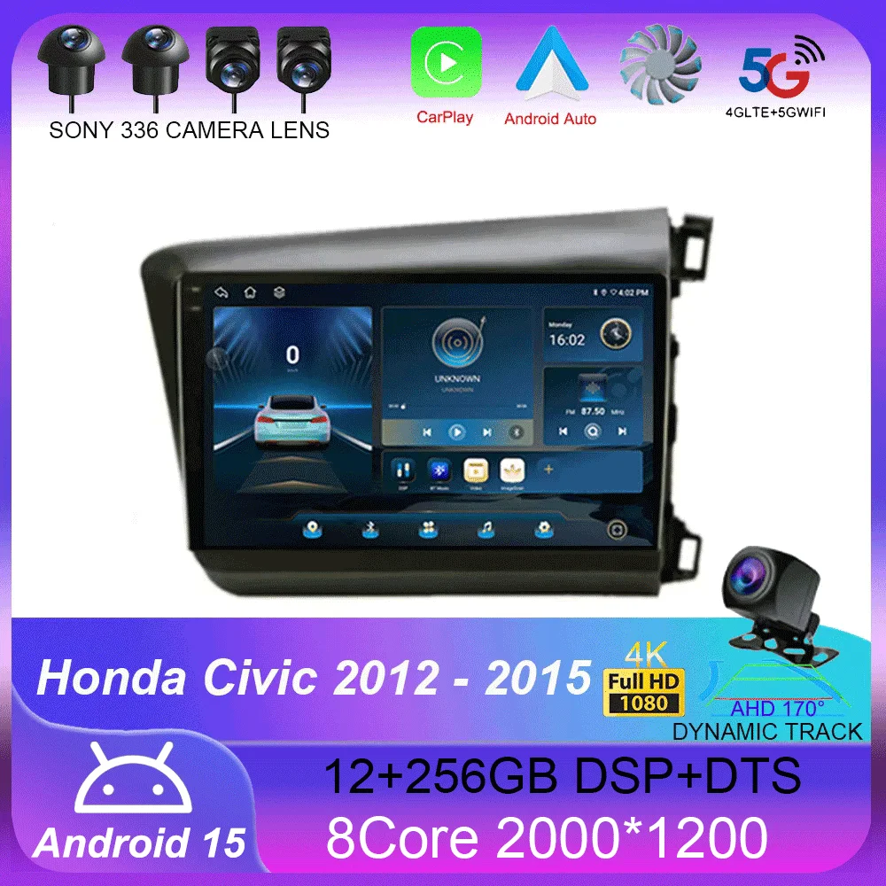 

9 inch for Honda Civic 2012 2013 2014 2015 Android 15 WIFI Car Radio Multimedia Video Stereo Player Navigation GPS CarPlay WIFI