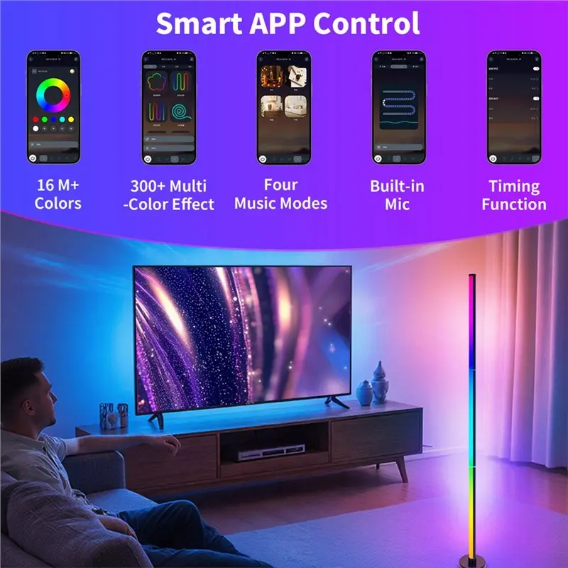 

【ГОРЯЧИЕ ТОВАРЫ】Умный напольный светильник с RGB-подсветкой, управляемый через приложение, с регулируемой яркостью для создания современной атмосферы