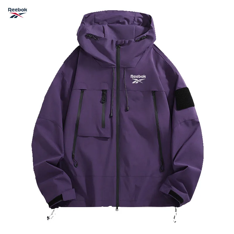 Reebok Men's Hooded Jacket, Black Waterproof Sliding Windproof Coat, Multi-Zip Design Camping Loose-Fitting Softshell Hiking Jac view 3