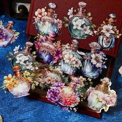 JIANQI 10pcs Vintage PET Flowers Bottles Stickers Decor DIY Scrapbooking Materials Art Collage Stationery Aesthetics Stickers