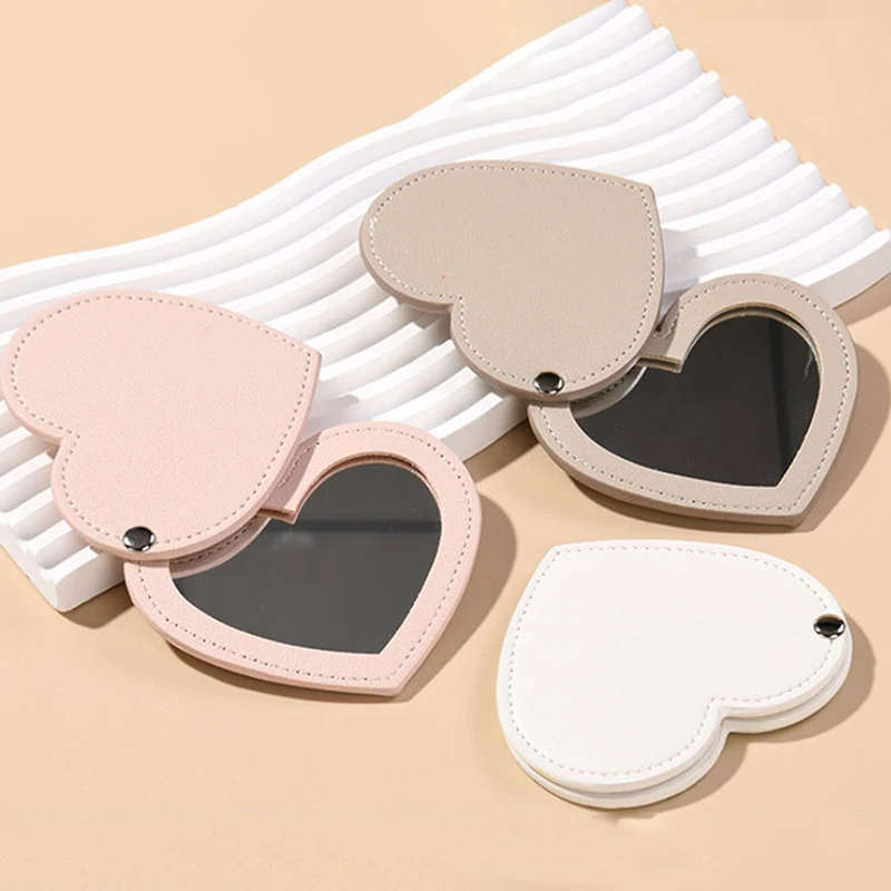 Portable Heart Shape Mirror Sliding Cover Make-Up Mirror Pocket Mirror Sliding Cover Handheld Mini Pocket Mirror Makeup Mirror