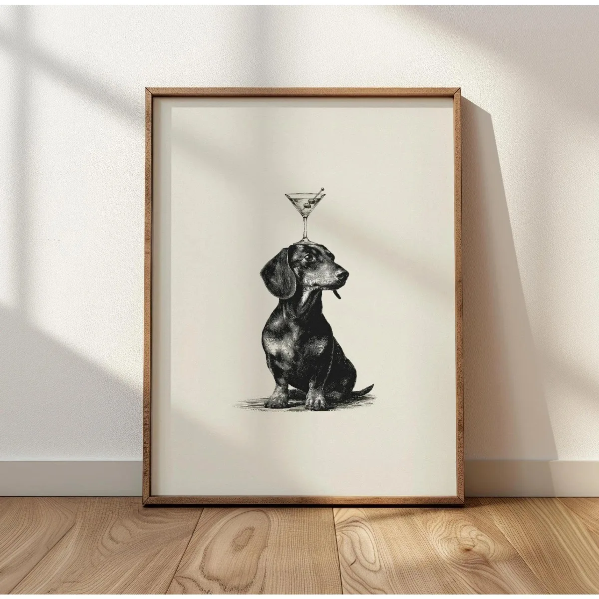 Whimsical Dachshund & Martini Canvas Prints Poster Retro Rustic Funny Dog Cocktail Art Print Bar Cart Wall Art Home Decor Poster