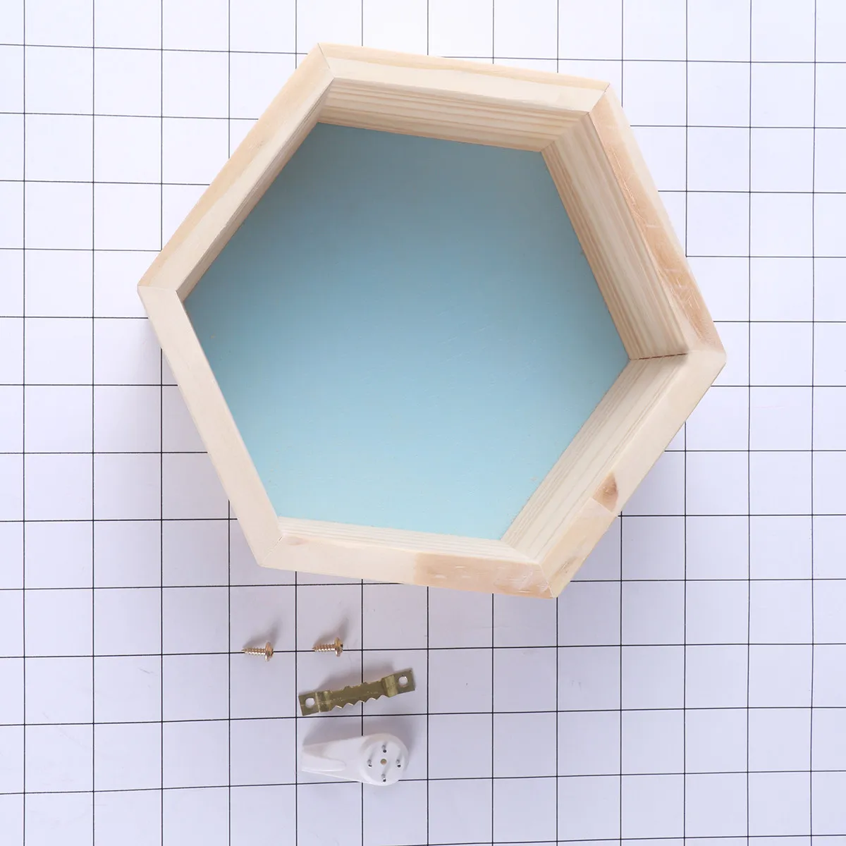 Wall-Mounted Hexagonal Pine Wood Rack for 's Room Decoration Small-Sized Blue Rustic Honeycomb Display Shelf Storage