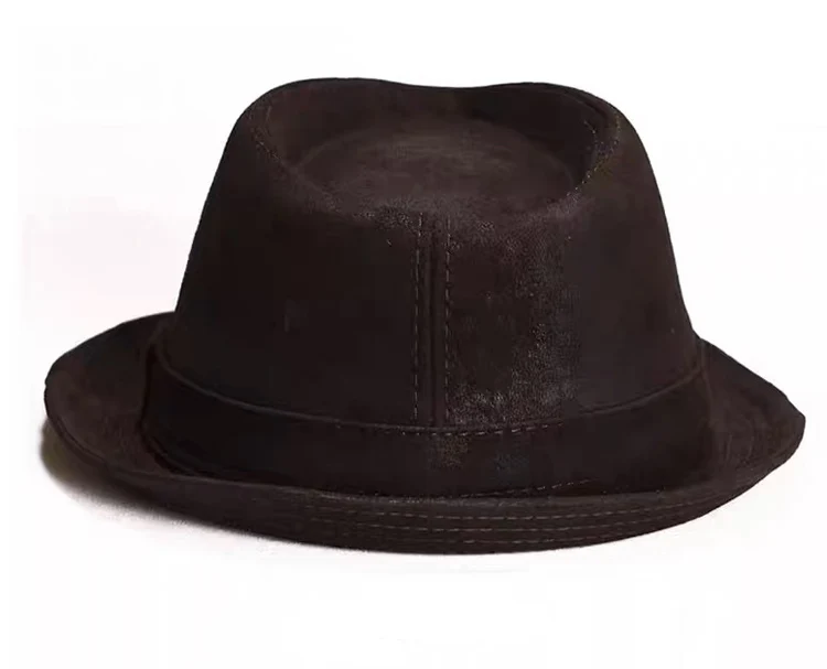 New Man High Quality Genuine Leather Cowhide Formal hat Gentleman Cow Skin Short Brim Black/Brown Top Hat Male Shows Gentleman
