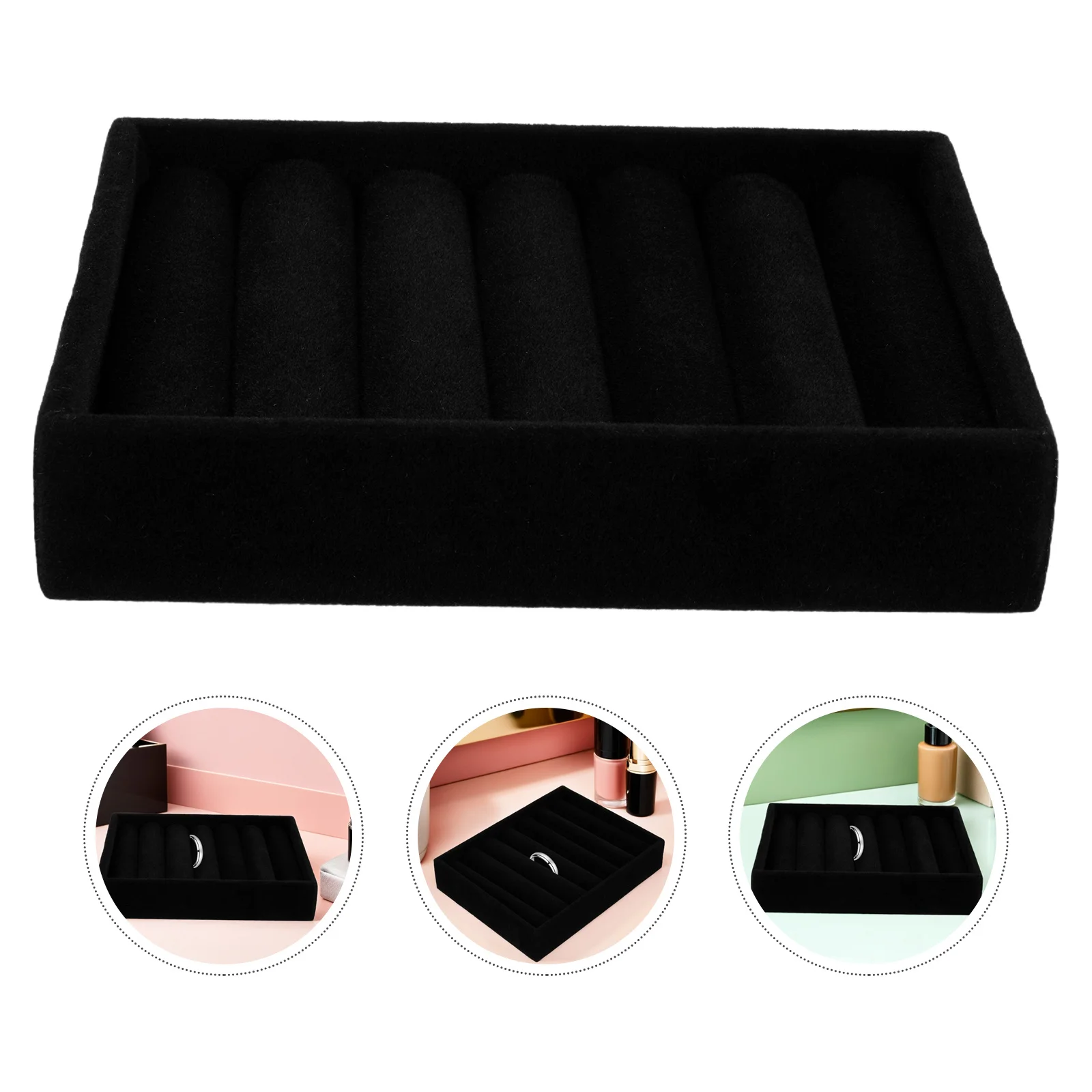 

2pcs Ring Holder Tray Jewelry Organizer Lining For Rings Earrings Storage Black Trinket Dish Compact Travel-Friendly