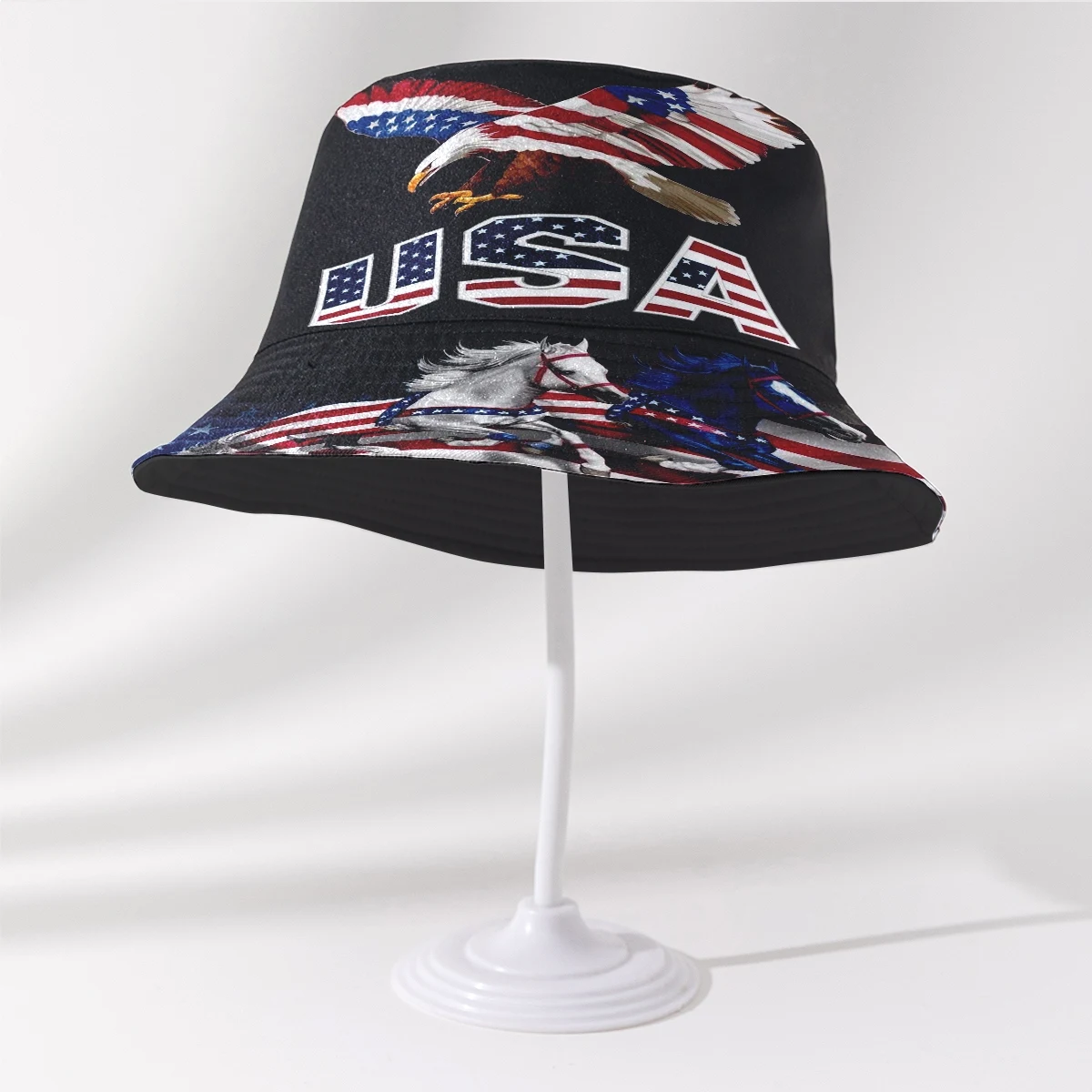 Customization 1-Pack Unisex Positional Print Bucket Hat, Reversible Spring/Summer Beach Hat, Random Stitching Thread Color