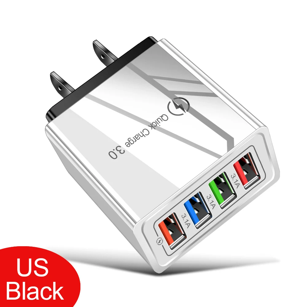 4 Ports USB Charger Quick Charge 3.0 For iPhone 14 Samsung Xiaomi Tablets Mobile Phone Charger Adapter EU/US Plug Fast Charging