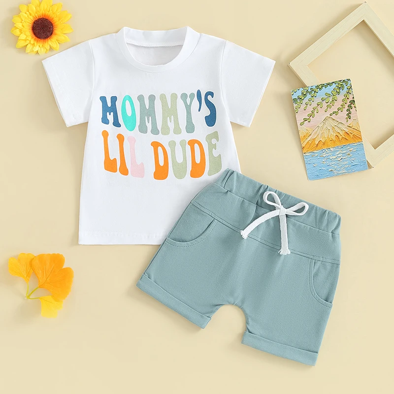 

Toddler Baby Boy Summer Outfits Little Dude Short Sleeve T-Shirt Tops and Drawstring Shorts 2Pcs Casual Clothes Set