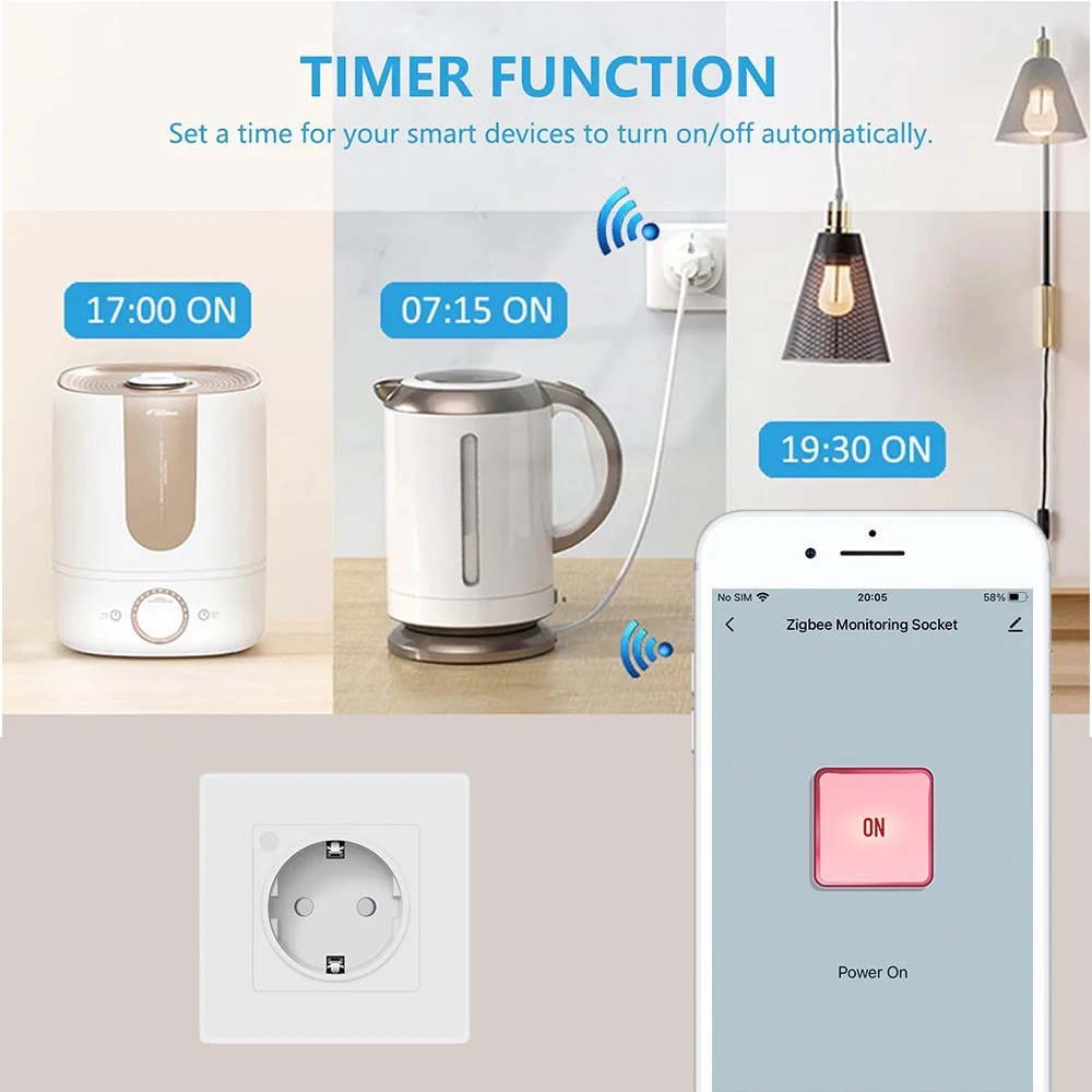 BORUIDAPLS Tuya Smart Wall Socket Zigbee 3.0 EU Plug With Monitoring 16A Timing Remote Outlet For Alexa Google Home Yandex Alice